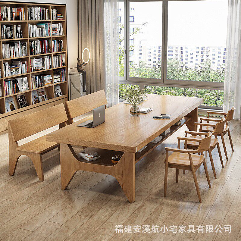 简约客厅全实木书桌公司电脑桌长桌子家用学习阅读桌写字台
