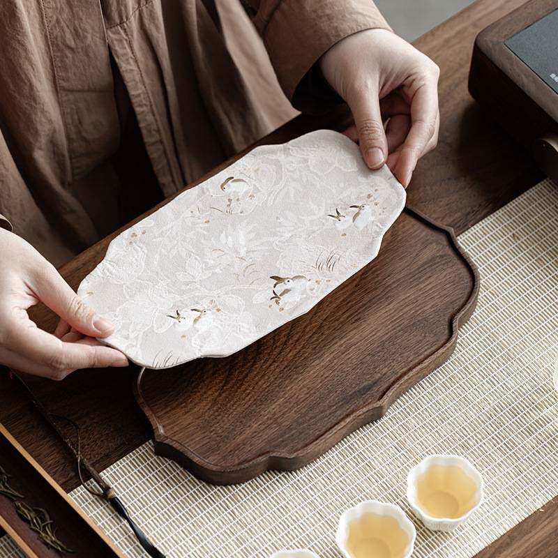 中式胡桃木布艺茶盘整块实木壶承家用复古百搭小型干泡台木质托盘