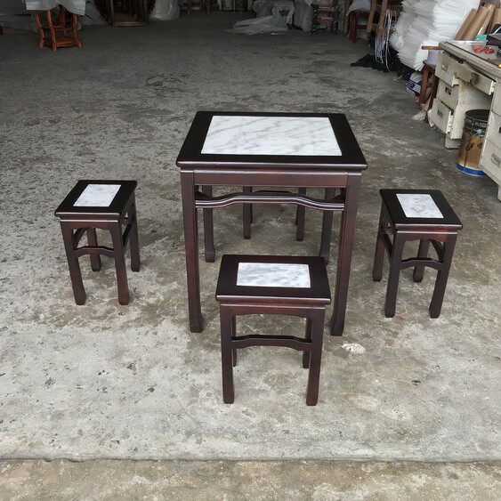仿古大理石八仙桌中式快餐烧腊甜品兰州拉面餐桌椅实木餐桌椅组合