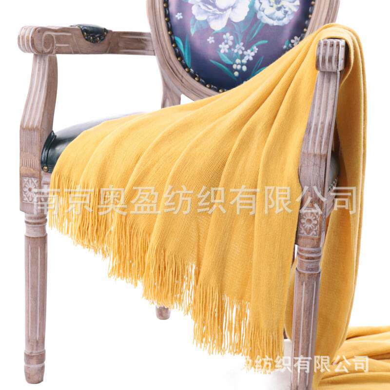 亚马逊加厚纯色经编毯子毛毯子办公司午睡毯加厚晴纶流苏披肩盖毯