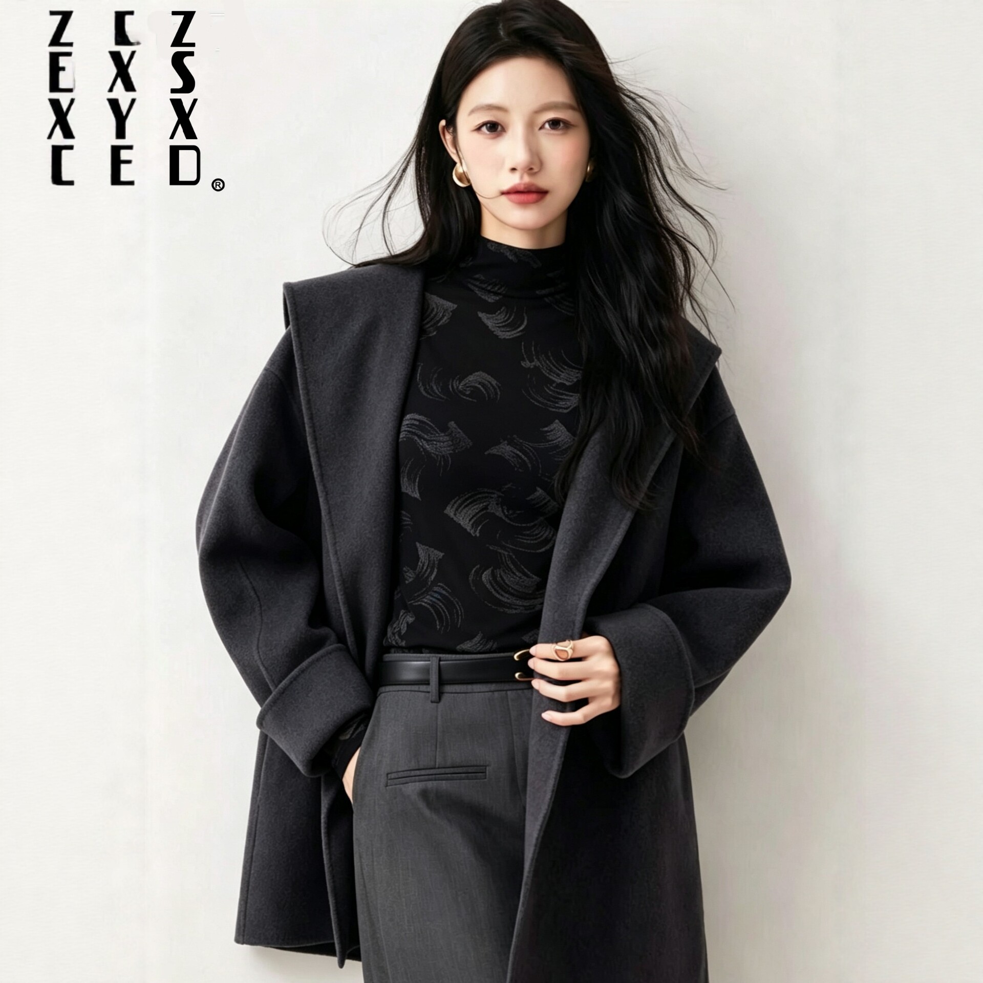 莱赛尔提花打底衫女罗纹颗粒肌理感长袖黑白弹力显瘦通勤内搭上衣