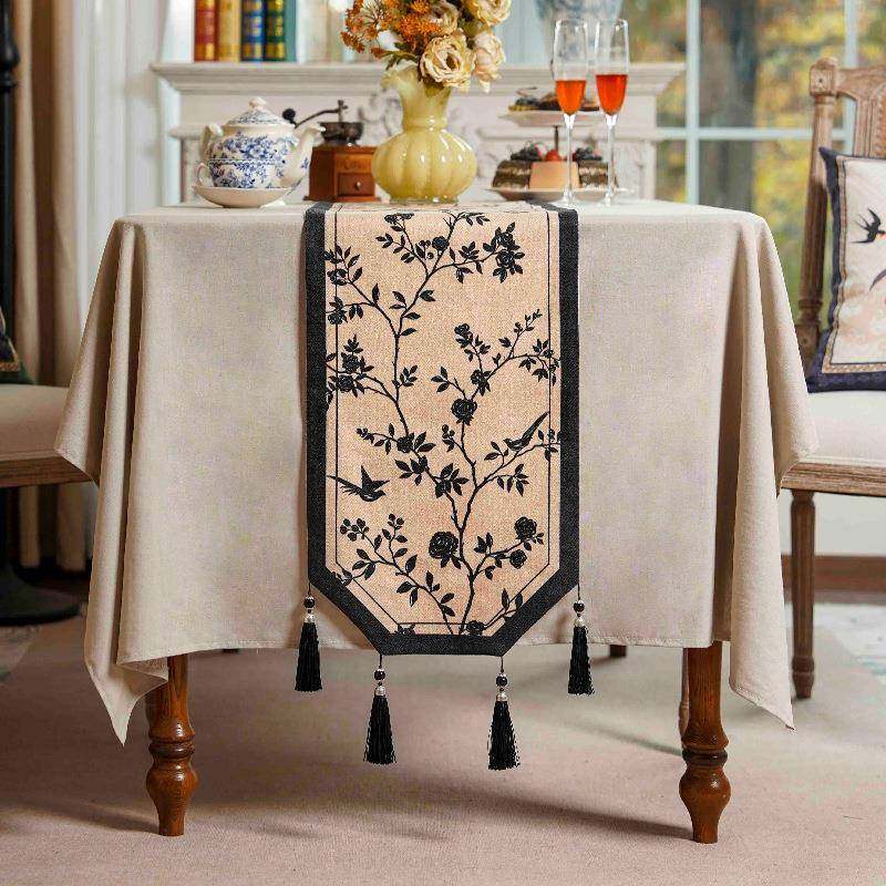 中古风桌旗轻奢氛围感茶桌垫布餐桌中间长条茶旗布餐边柜斗柜盖布,居家布艺,桌旗,淘宝优惠券,粉丝福利购,淘宝优惠卷