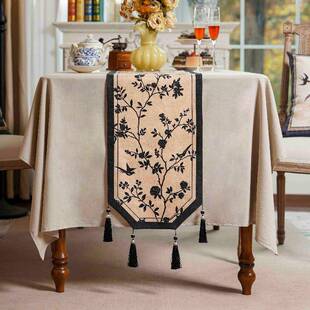 中古风桌旗轻奢氛围感茶桌垫布餐桌中间长条茶旗布餐边柜斗柜盖布