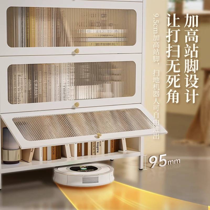 钢制防尘置物架儿童带门书架翻盖铁皮储物柜家用客厅展示柜书柜