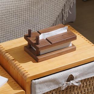 创意抽纸盒桌面纸巾盒实木黑胡桃抽纸架简易手纸架家用客厅餐纸盒