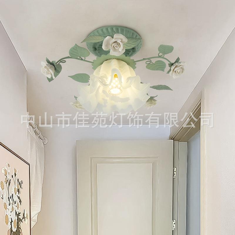法式铃兰花复古走廊过道吸顶灯美式玄关年新款田园简约阳台灯