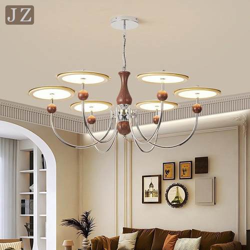 法式中古客厅吊灯复古卧室餐厅主灯奶油木纹色全光谱护眼全屋灯具