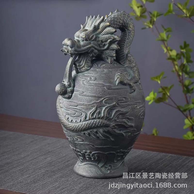 仿古龙仿青铜陶瓷酒瓶 5斤装家用酒缸工艺摆件酒壶密封酒坛子