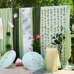 古风油纸伞绿竹荷花水墨演出复古吊顶装饰摄影古典舞蹈伞汉服道具