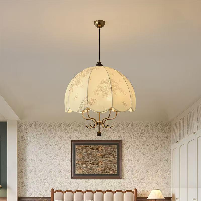 美式复古餐厅布艺灯具法式中古花纹实木吧台卧室衣帽间诧寂风吊灯