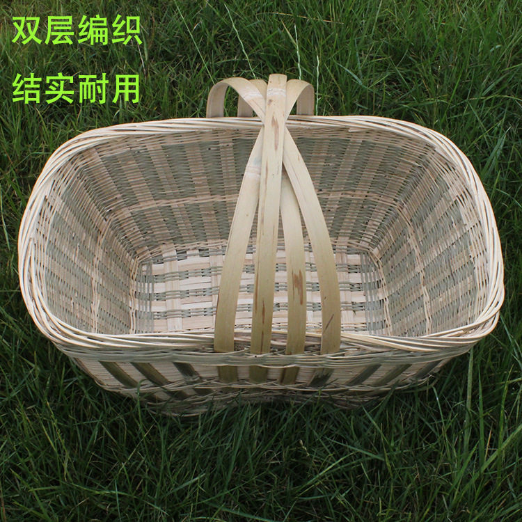 野餐篮子竹编织手提菜篮竹篮子鸡蛋篮水果收纳竹筐竹编竹新品