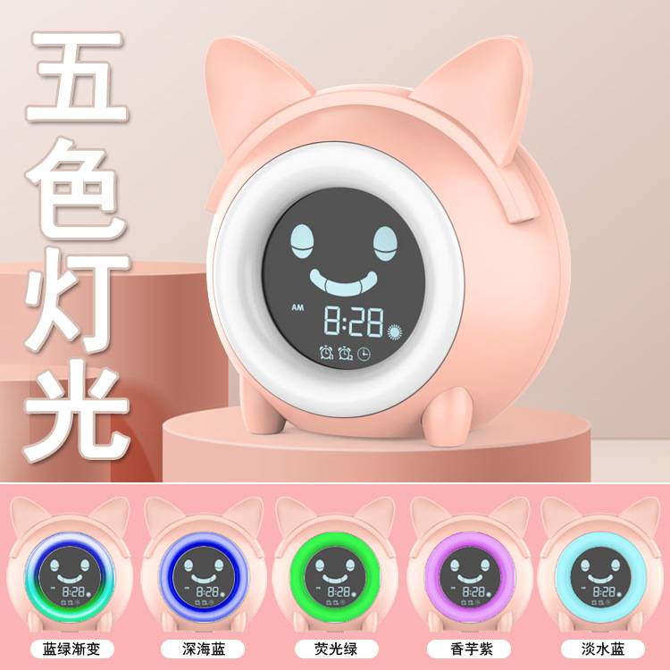 新款学生卡通猫电子闹钟创意儿童卧室床头个性懒人书桌唤醒智能钟