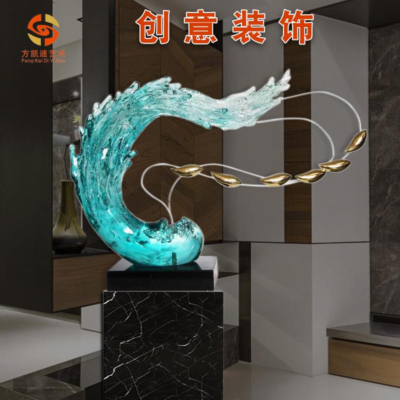 简约现代玄关光面透明树脂石头雕塑摆件酒店大厅室内装饰品