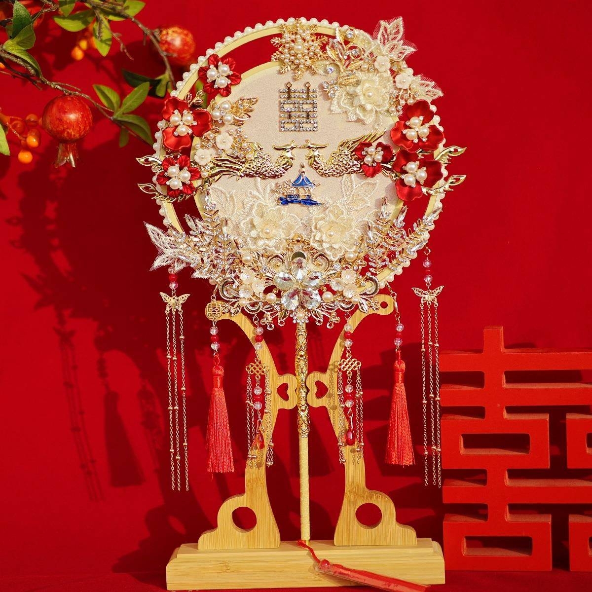 古风扇子新娘团扇结婚喜扇秀禾服团扇龙凤褂配饰中式手捧花赵之孙