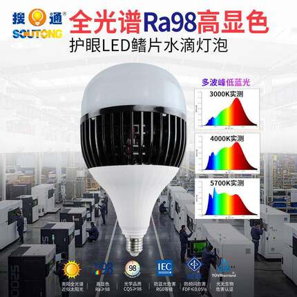 全光谱鳍片护眼灯泡ra98高显led大功率球泡工厂仓库摄影110V220V