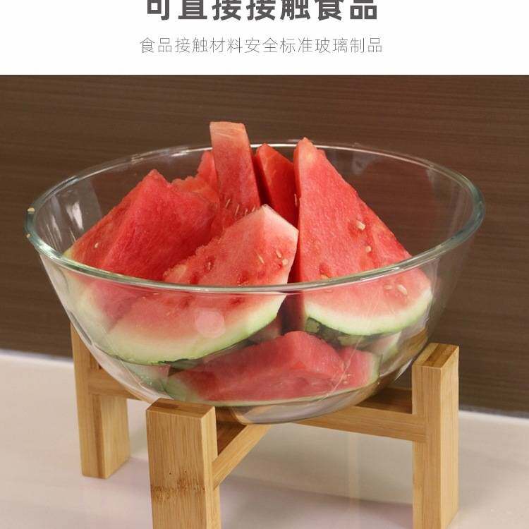 号玻璃盆水果碗竹木架高脚蔬菜沙拉自助餐凉菜展示盘商用器皿