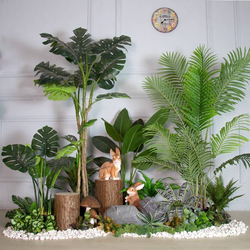 森系仿真绿植景观商场软装大型假树橱窗造景盆栽楼梯间植物景观