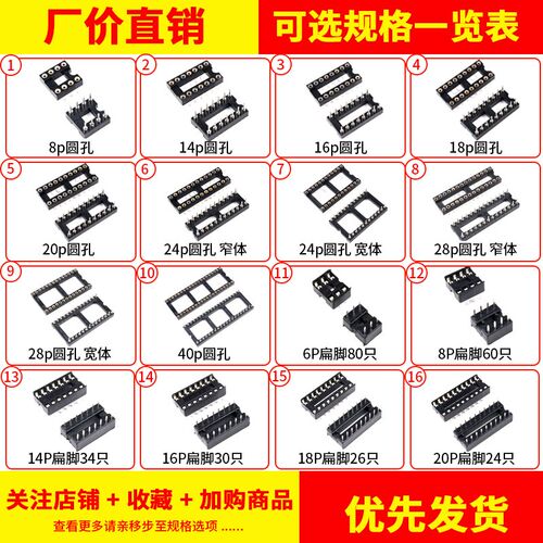 整管IC座 6P8P14P16P18P20P24P28P40p脚 底座宽体窄体圆孔镀金