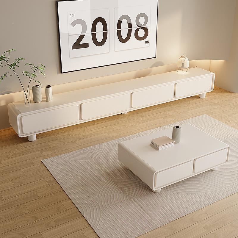 圆法式奶油风白电视柜简约现代茶几型组合家角客厅用小户DTJJ06极