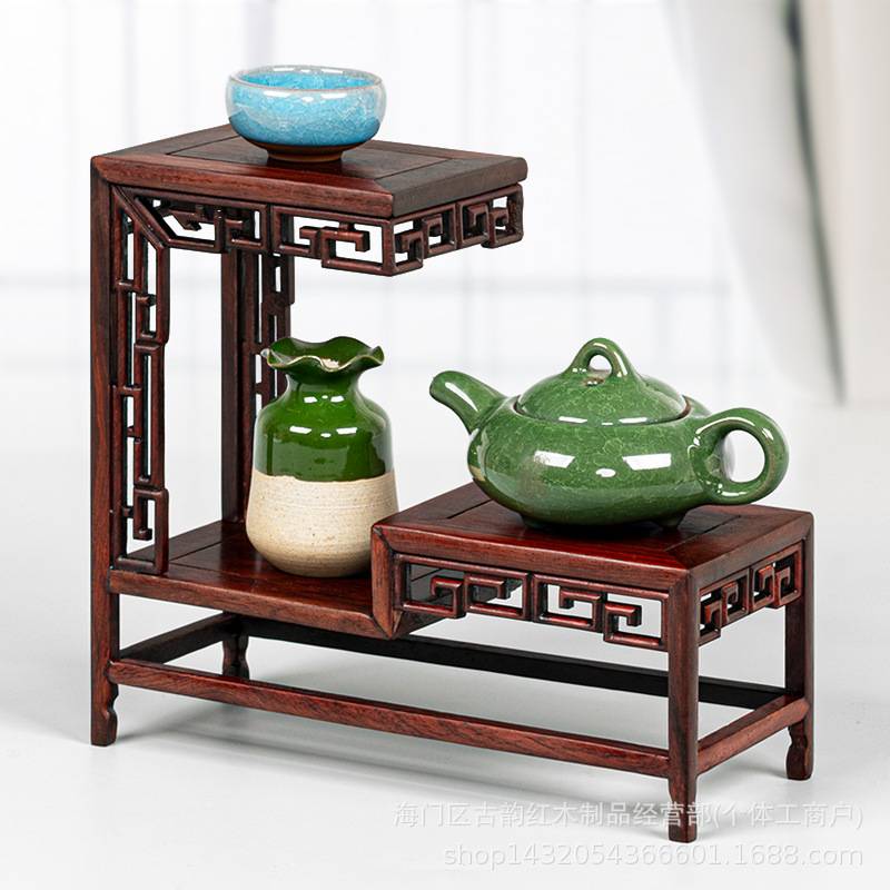 红酸枝中式紫砂壶茶具博古架展示架置物架工艺品盆景摆件实木架子