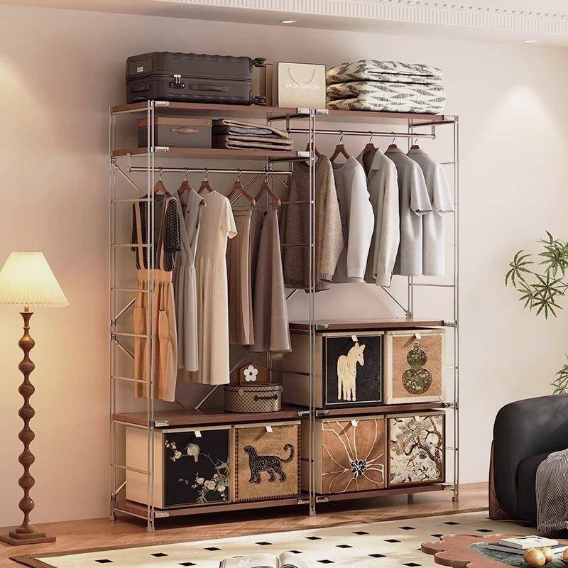 实木家用开放式衣帽架日式原木风挂衣架卧室收纳衣柜置物架衣橱