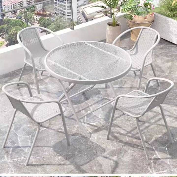 户外阳台小桌椅三件套休闲茶桌椅白色组合折叠一桌两椅小户型茶几