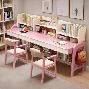 书桌电脑桌书架一体实木可升降学习桌卧室简易中小学生家用写字桌