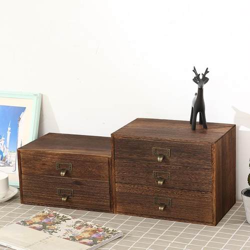 小号实木多层zakka桌面收纳盒木质抽屉式大号A4纸办公桌整理箱