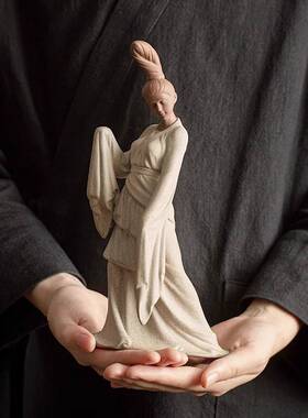 创意紫砂茶宠摆件精品仕女人物茶空间茶桌面装饰禅意鱼缸盆栽造景