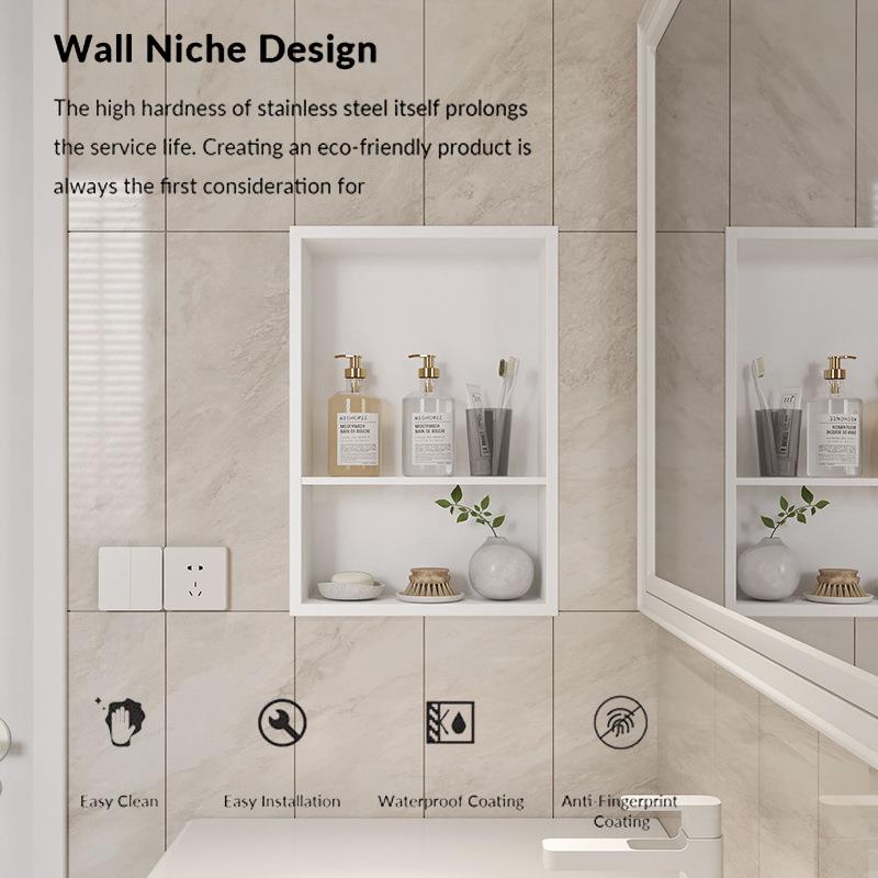 跨境034不锈钢61134壁龛卫生间置物架防锈打免孔嵌入式柜浴室置物