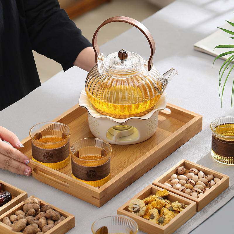 玻璃煮茶壶可明火透明养生花茶壶套装耐高温玻璃家用煮茶炉温茶器