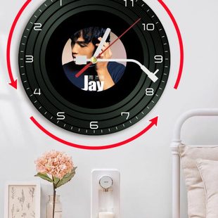 反方向 艺术生日礼品礼物 钟可定制周杰伦jay黑胶挂钟表创意个性