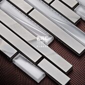 名玛汇高级质感灰色长条金属玻璃马赛克瓷砖玄关餐厅卫生间背景墙