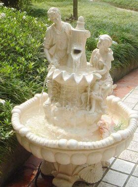 欧式玻璃钢人物雕塑艺术品客厅户外落地摆设可定制作情侣流水喷泉