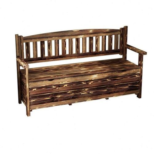 定制实木碳化储物箱体翻盖松木阳台长椅休息靠背沙发室外庭院户外