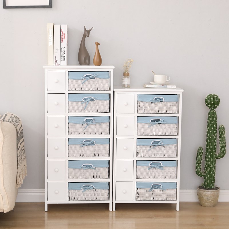 实木田园收纳柜卧k室床头柜子客厅柜白色简约储物柜迷你藤编抽屉