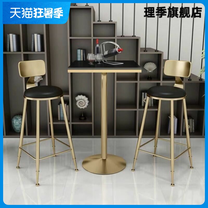 大理石桌子休闲圆桌奶茶店酒吧咖啡厅清吧高脚桌方形吧台桌椅组合