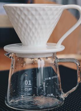 白色钻纹 手冲咖啡V60锥形单孔陶瓷滤杯手工螺纹家用滴滤咖啡器具