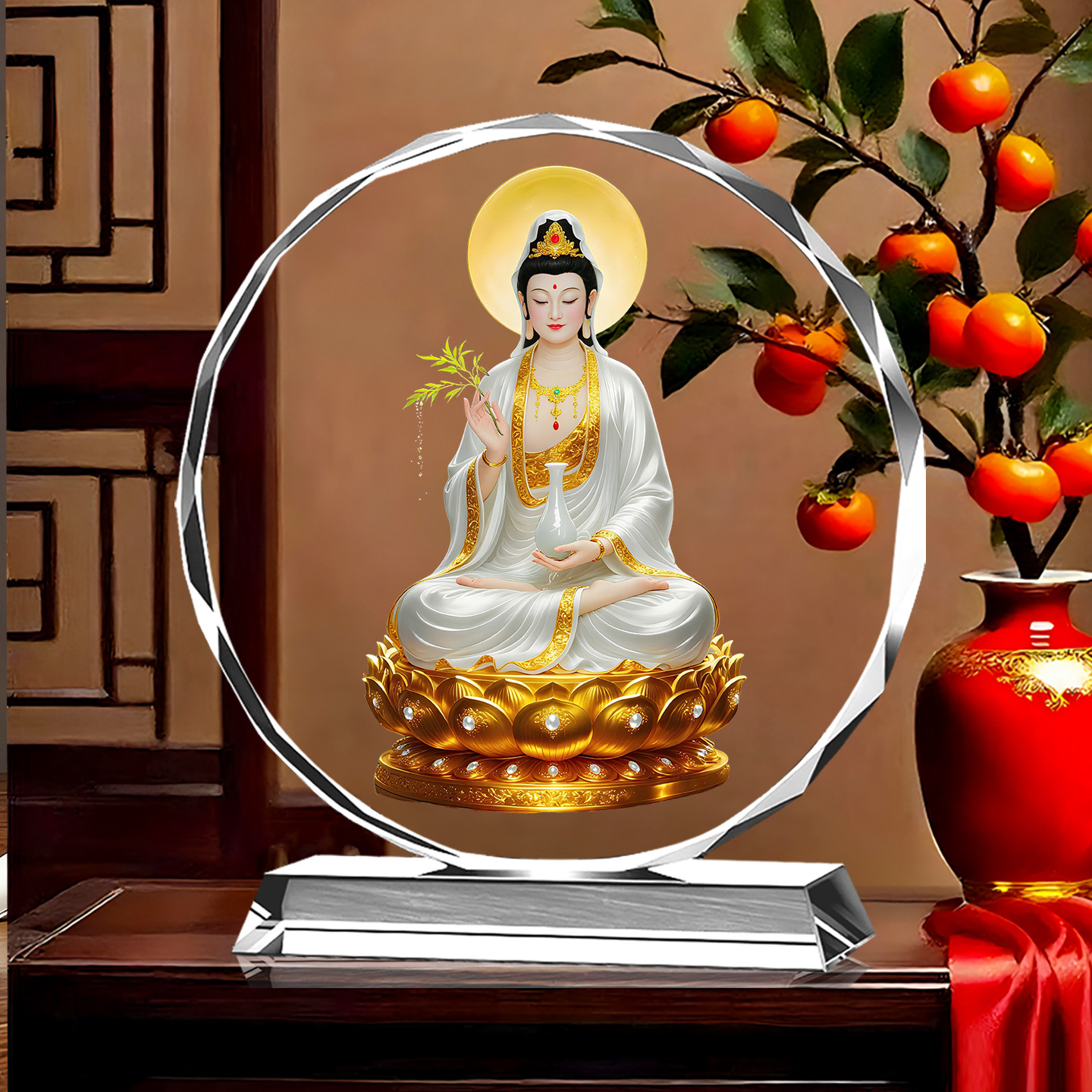 观音菩萨佛像白衣家用供奉南海观世音菩萨像佛水晶摆件摆台彩绘