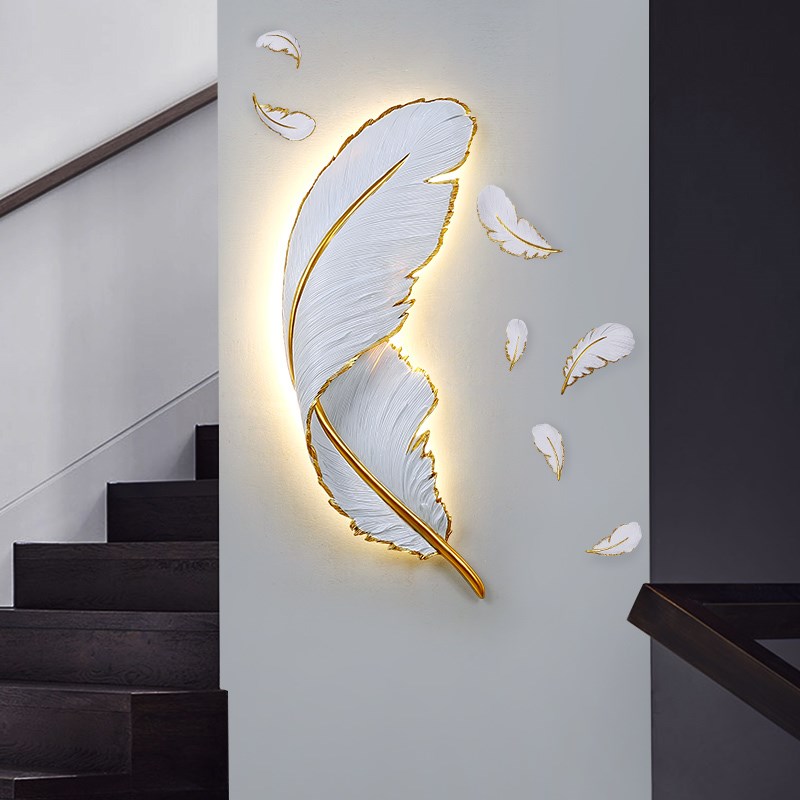 创意羽毛壁灯楼梯202p4新款客厅背景墙轻奢现代主卧过道卧室床头