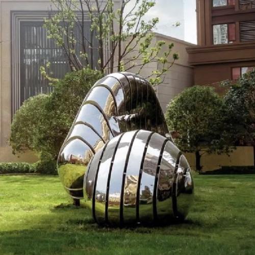 椭圆形状不锈钢切面几何石头摆件水景地标金属雕塑厂家艺术小品