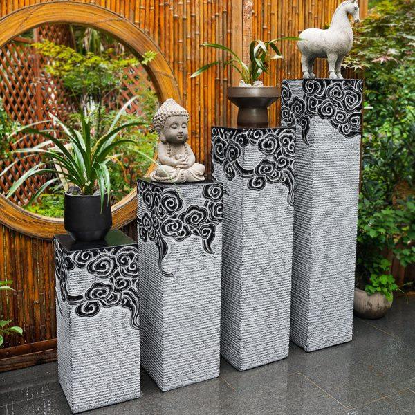 中式茶室客厅玄关家居装饰祥云柱摆件国风创意落地仿石柱花架底座,家居饰品,落地摆件,淘宝优惠券,粉丝福利购,淘宝优惠卷