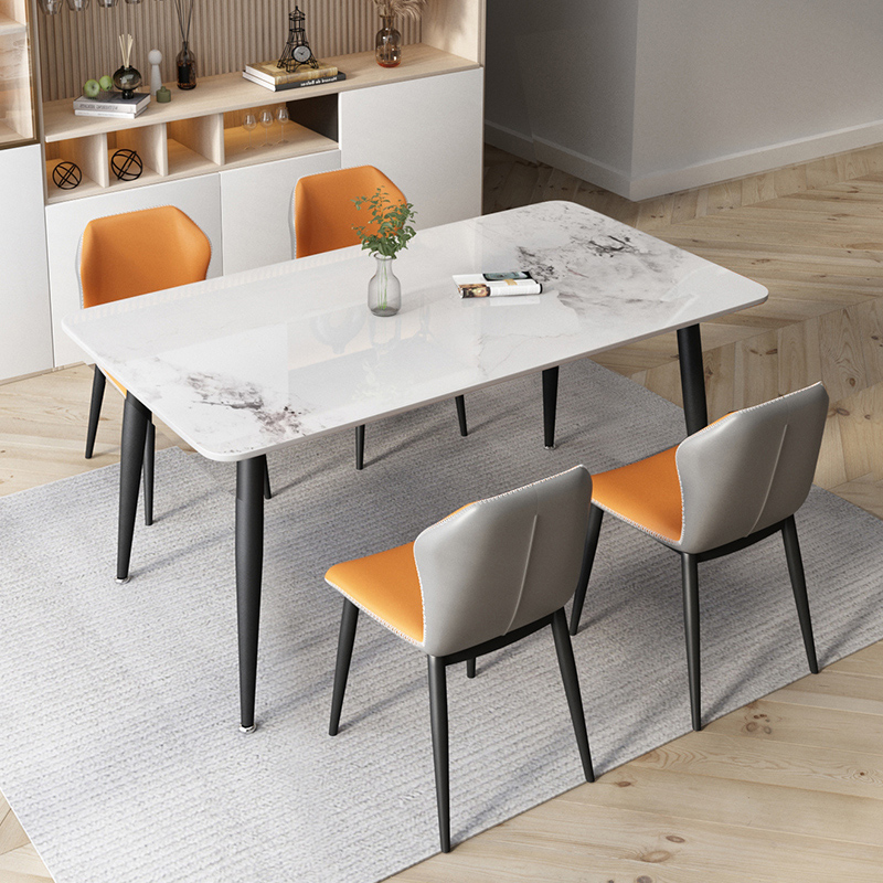 亮面岩板餐桌椅组合家用现代简约吃饭餐厅桌子小T户型大理石餐桌