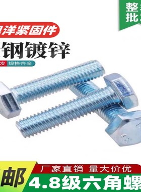 4.8级螺丝国标镀锌螺丝镀锌外六角螺栓M6M8M10M12M14M16M18M20M24