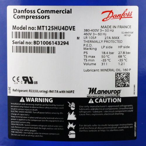 低温冷库压缩机 MT100HS4DVE MT125HU4DVE MTZ144HV4 MT160HW4VE