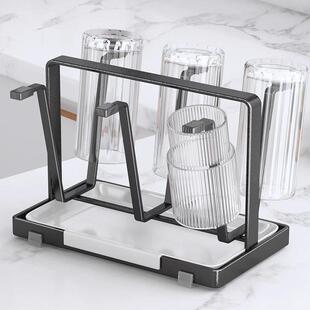 杯子置物架水杯马克玻璃杯茶杯家用倒挂沥水收纳托盘客厅桌面