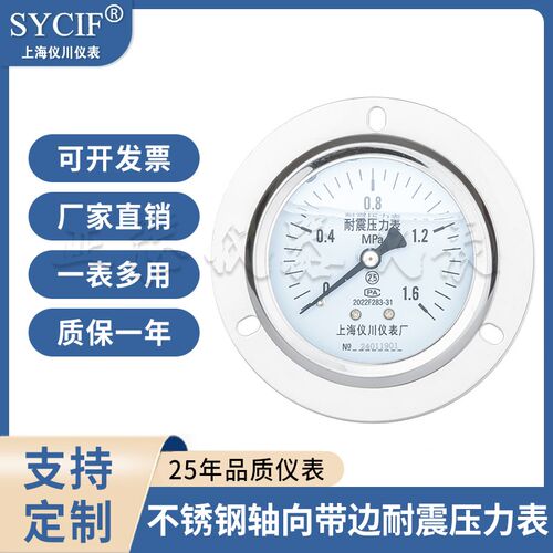 Y-60BFZT轴向带边不锈钢压力表YN-60BFZT耐震防腐蚀耐高温压力表