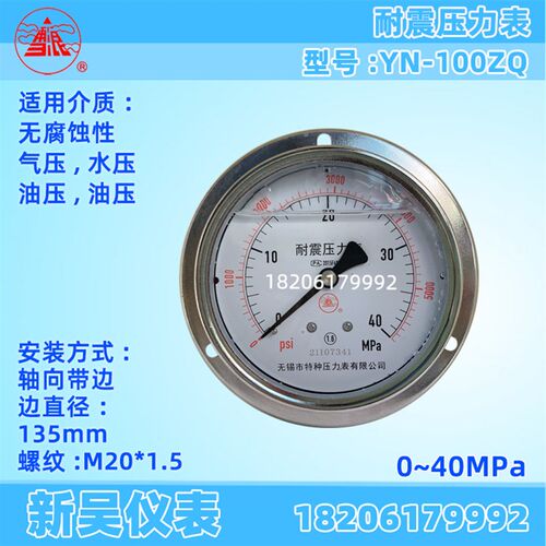 无锡特种雪浪牌YN-100ZQ 耐震抗震气压液压压力表 1.6MPa轴向带边