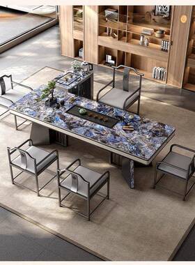 轻奢岩板茶桌JDJ用茶台方简约接待室商现代中式岩形板大板茶长桌