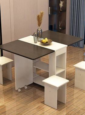 折叠餐桌家用小型多AL102543动功能可移一凳桌四简易租房长方形吃